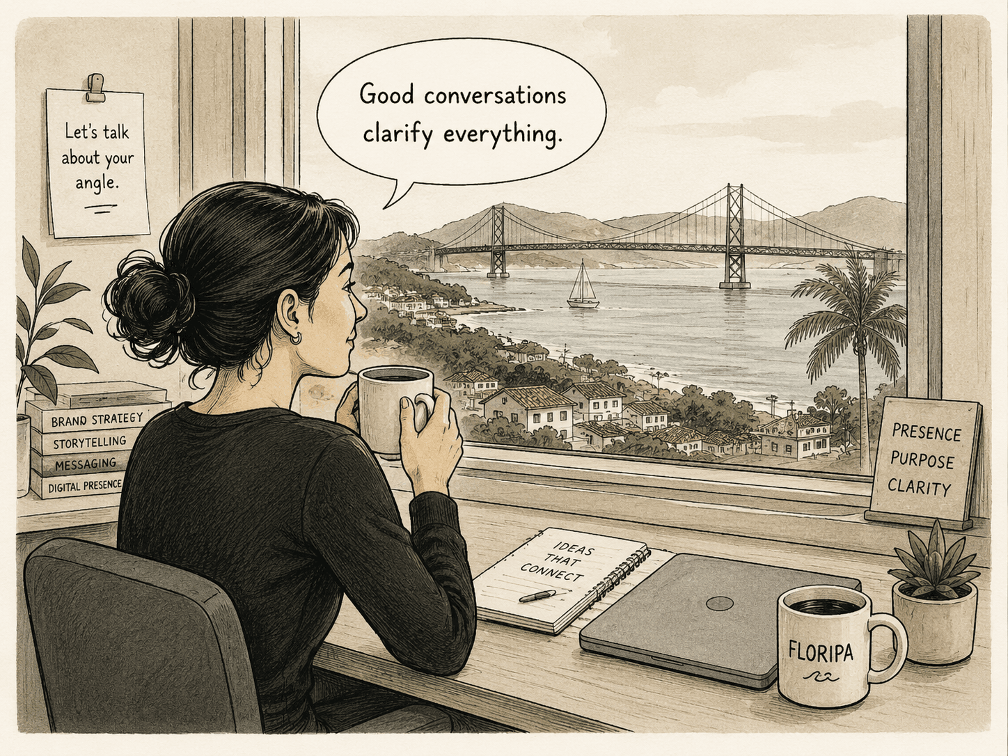 Editorial illustration of a focused conversation that helps clarify a message.